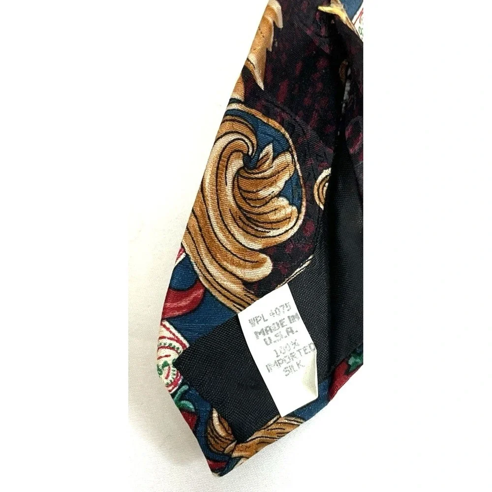 Vtg‎ 90s Tabasco Silk Tie Baroque Gold Scroll Novelty Necktie USA 57